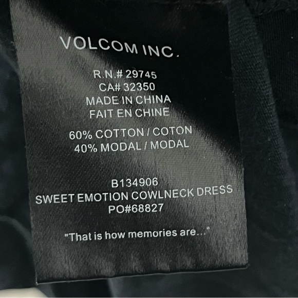 Volcom Long Sleeve Cowl Neck Black Midi Dress One Pocket Cinched Artsy Skater XS - Picture 4 of 10